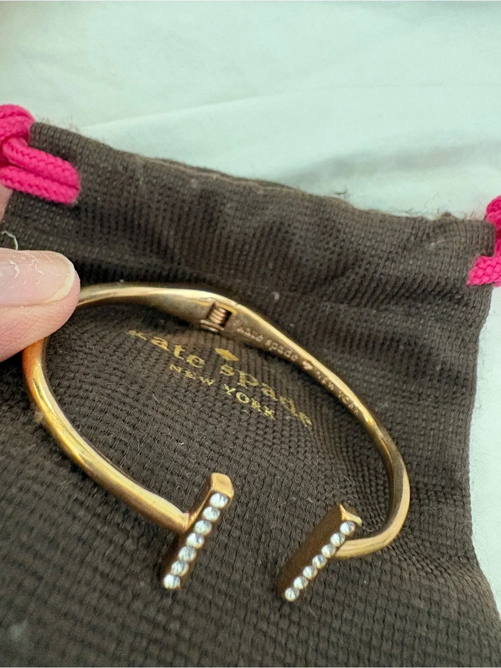 kate spade gold T-bar crystal open cuff bracelet